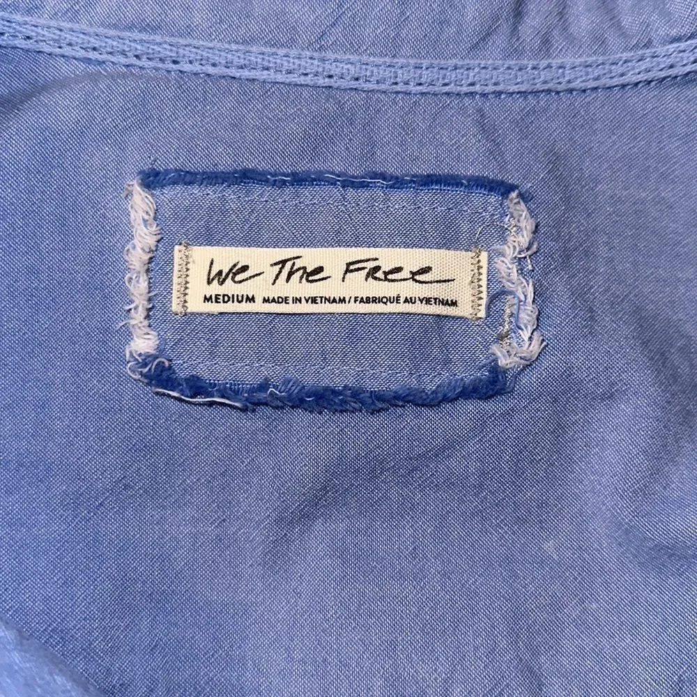 free people M-L Blue Chambray Denim Vintage Wash Distressed Shirt Tunic